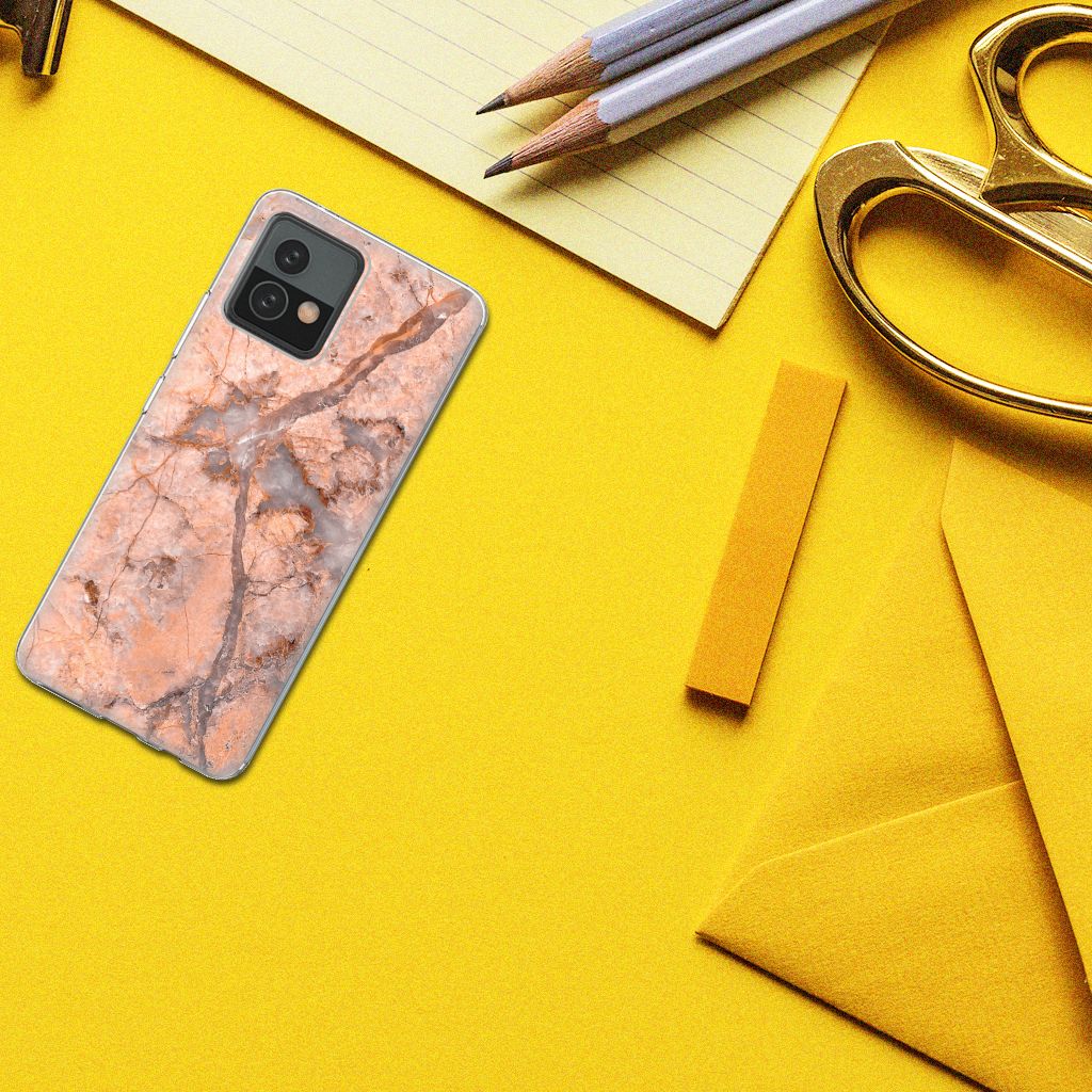 Motorola Moto G72 TPU Siliconen Hoesje Marmer Oranje B2C Telecom