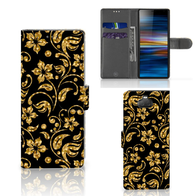 Sony Xperia 10 Hoesje Gouden Bloemen