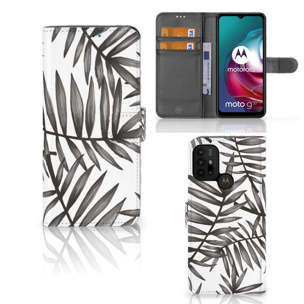 Motorola Moto G10 | G20 | G30 Hoesje Leaves Grey