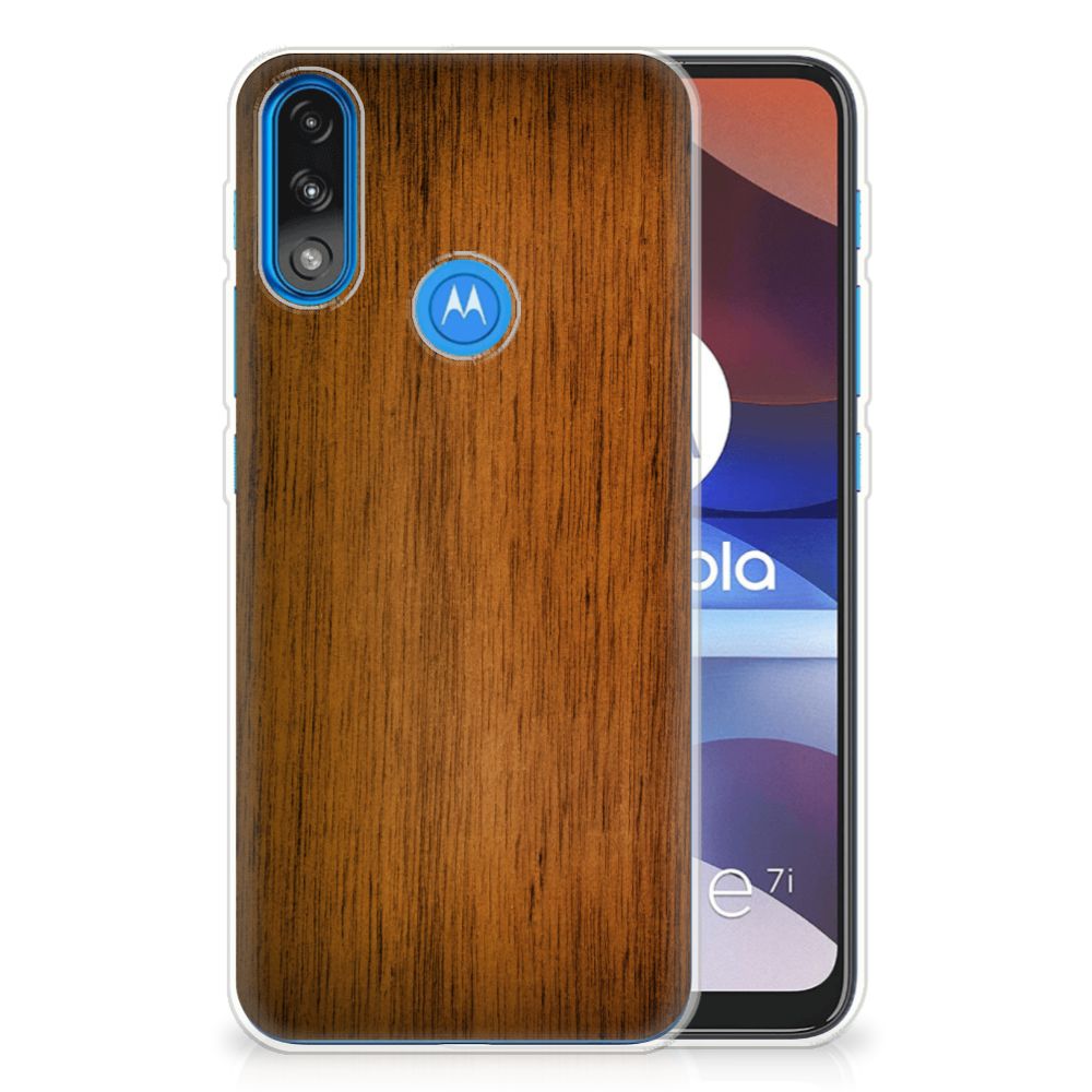 Motorola Moto E7/E7i Power Bumper Hoesje Donker Hout