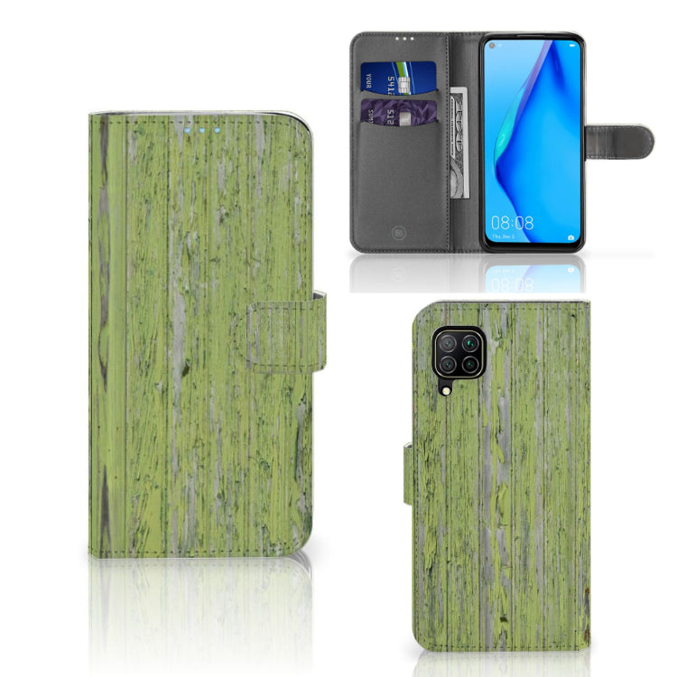 Huawei P40 Lite Book Style Case Green Wood