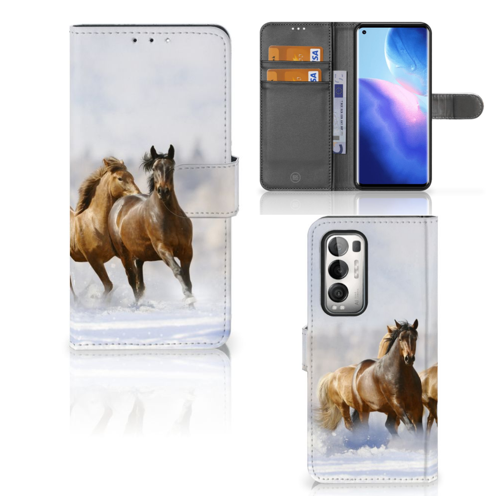 OPPO Find X3 Neo 5G Telefoonhoesje met Pasjes Paarden