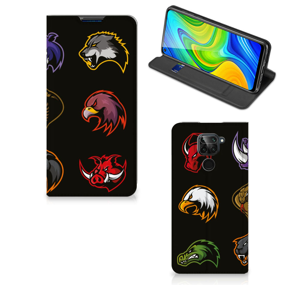 Xiaomi Redmi Note 9 Magnet Case Cartoon featuring colorful cartoon animal designs on a stylish black background.
