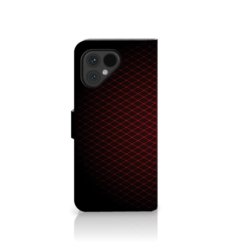 Fairphone 5 Telefoon Hoesje Geruit Rood met ruimte voor 3 pasjes, minimalistisch design.