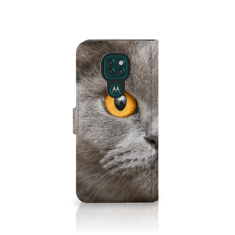 Telefoonhoesje met Pasjes Motorola Moto G9 Play | E7 Plus Britse Korthaar met kattenprint