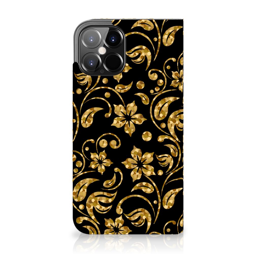 iPhone 12 Pro Max Smart Cover Gouden Bloemen - B2C Telecom