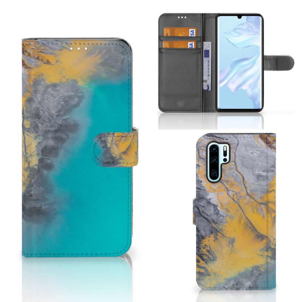 Huawei P30 Pro Bookcase Marble Blue Gold