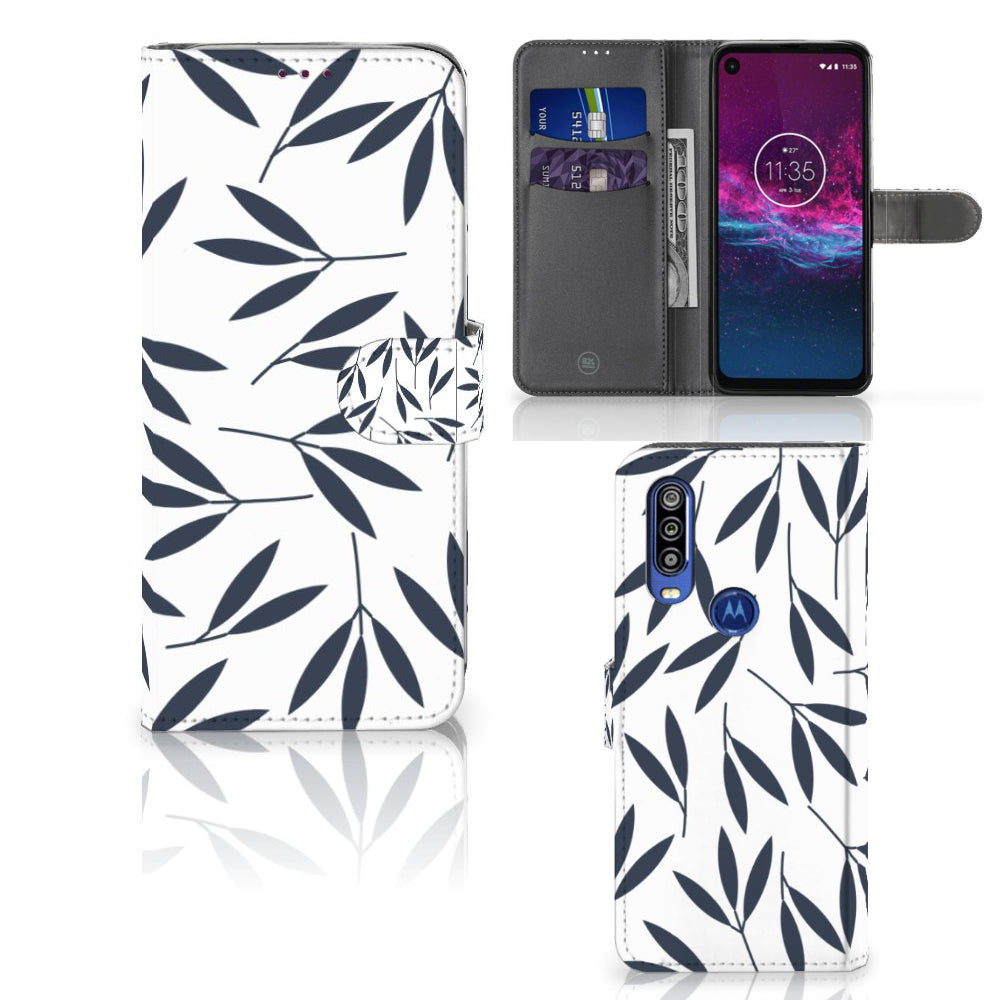 Motorola One Action Hoesje Leaves Blue