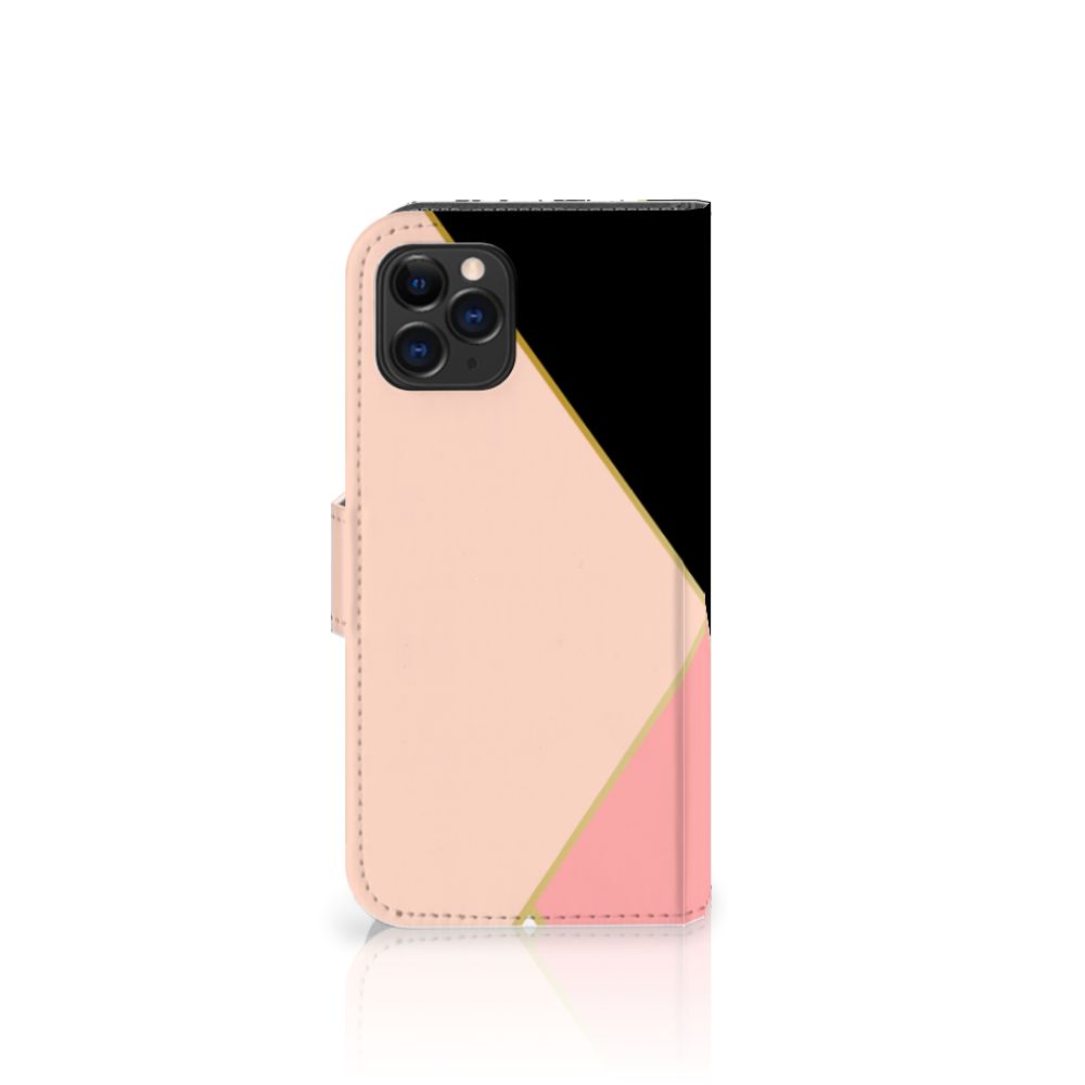 Apple iPhone 11 Pro Book Case Zwart Roze Vormen