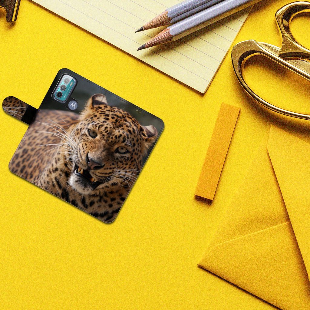 Motorola Moto G60 Telefoonhoesje met Pasjes Luipaard