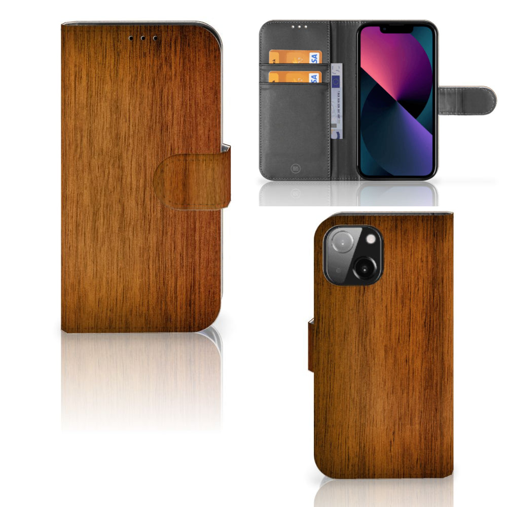 iPhone 13 Mini Book Style Case Donker Hout