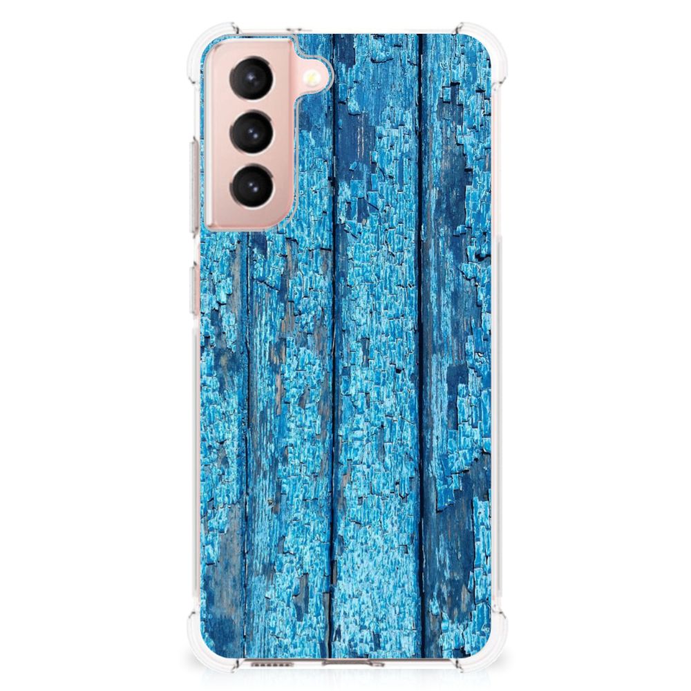 Samsung Galaxy S21 FE Stevig Telefoonhoesje Wood Blue