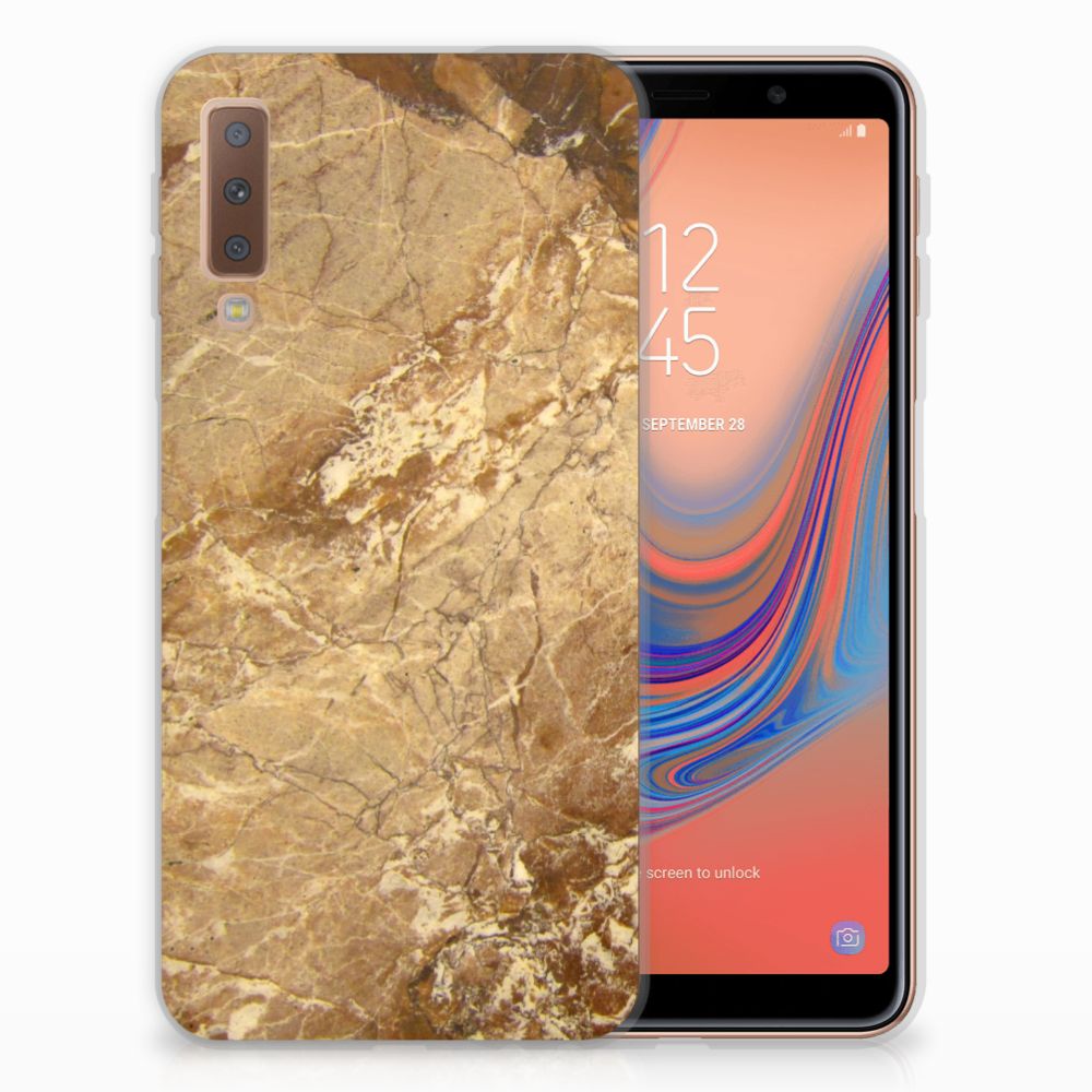 Samsung Galaxy A7 (2018) TPU Siliconen Hoesje Marmer Creme