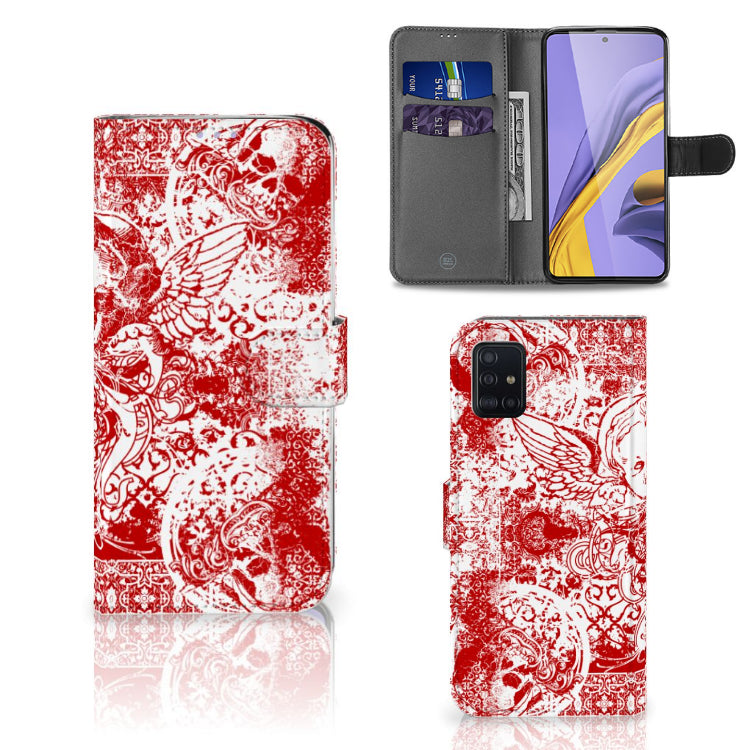 Telefoonhoesje met Naam Samsung Galaxy A51 Angel Skull Rood