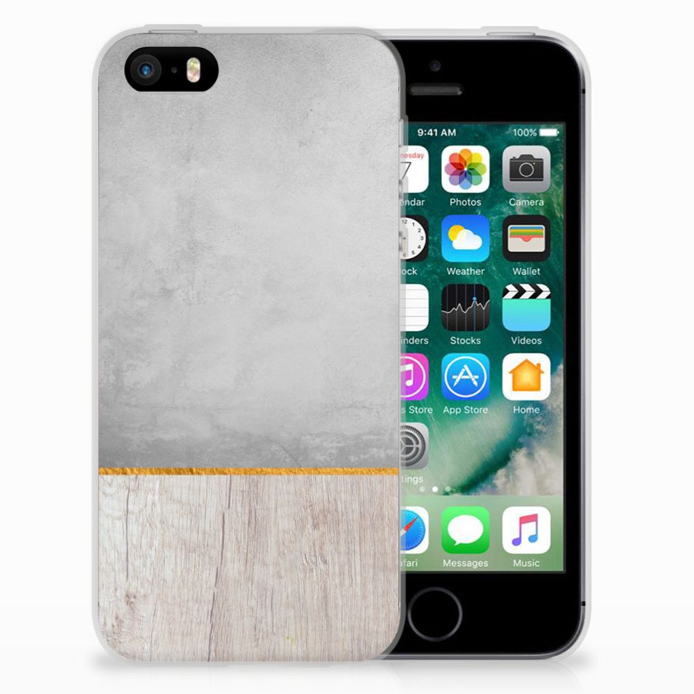 Apple iPhone SE | 5S Bumper Hoesje Wood Concrete