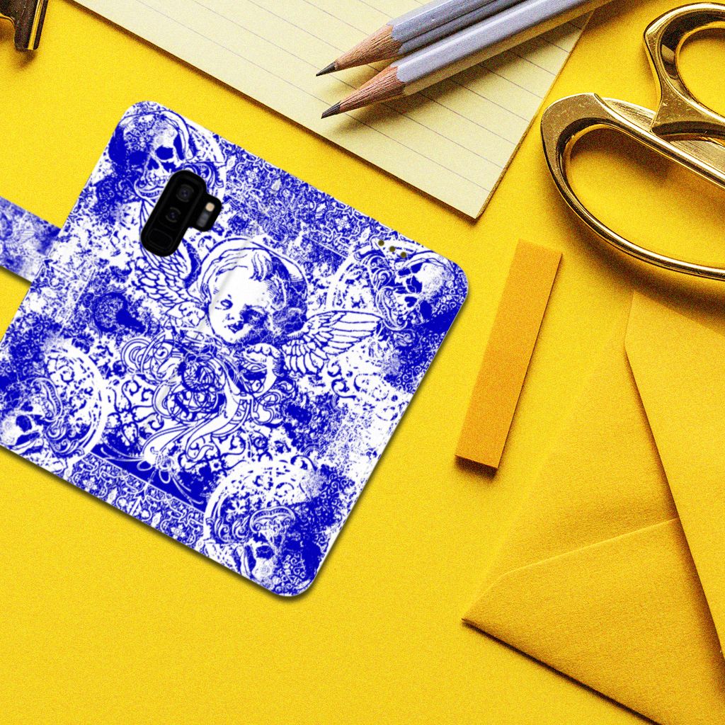 Telefoonhoesje met Naam Samsung Galaxy S9 Plus Angel Skull Blauw