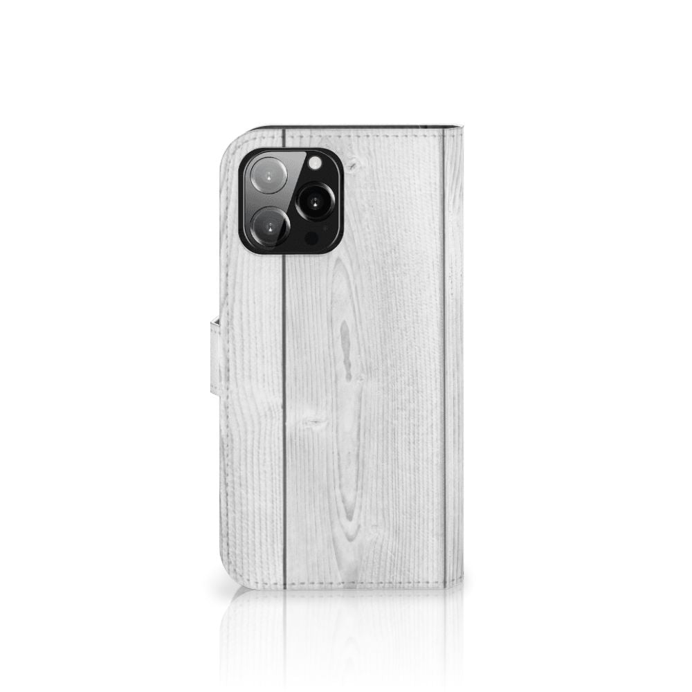 iPhone 13 Pro Max Book Style Case White Wood