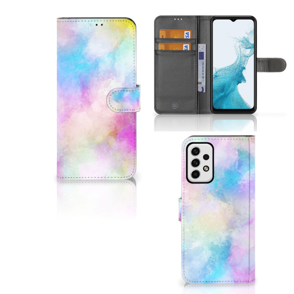 Hoesje Samsung Galaxy A23 Watercolor Light met pasjeshouder en pastelkleuren voor unieke bescherming.