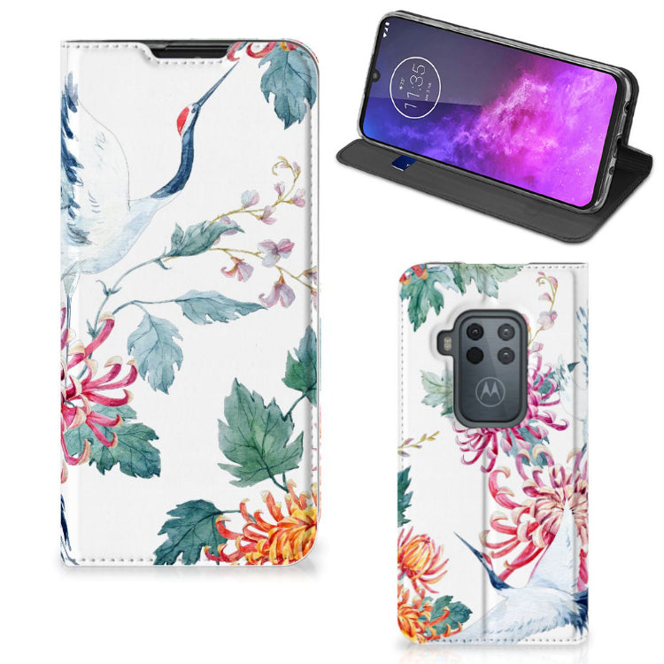 Motorola One Zoom Hoesje maken Bird Flowers