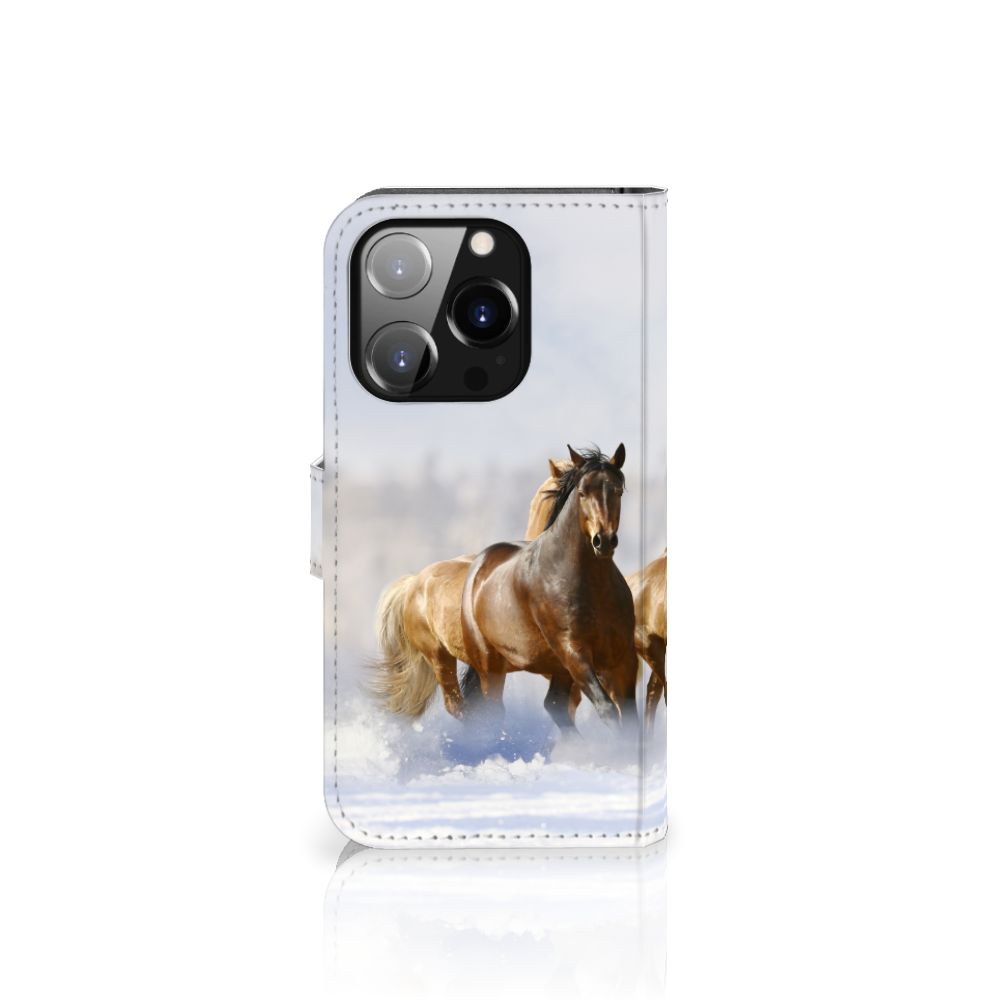 iPhone 14 Pro Telefoonhoesje met Pasjes Paarden