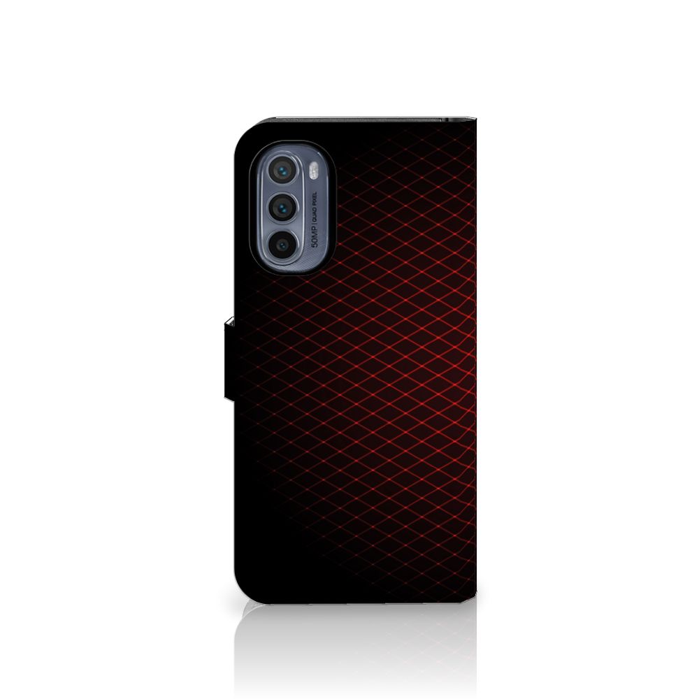Motorola Moto G62 5G Telefoon Hoesje Geruit Rood met strakke design en ruimte voor 3 pasjes.