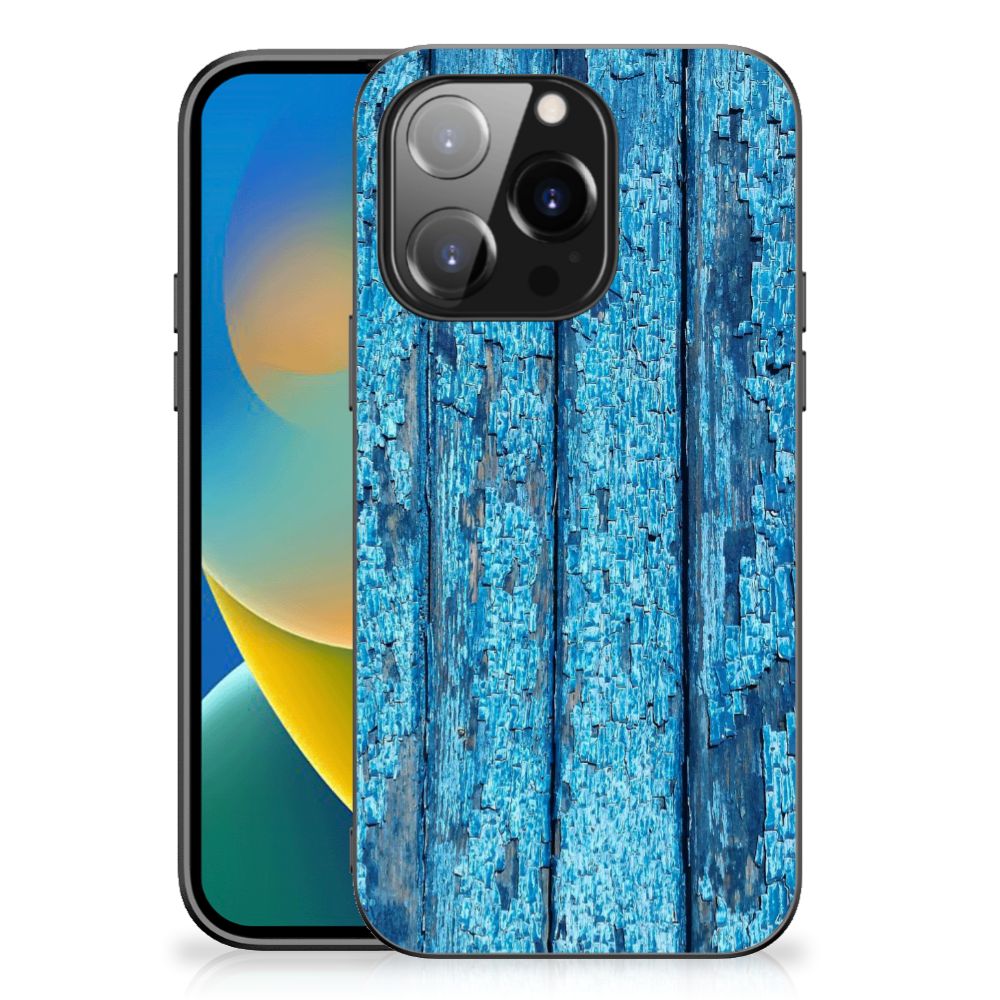 iPhone 14 Pro Houten Print Telefoonhoesje Wood Blue B2C Telecom