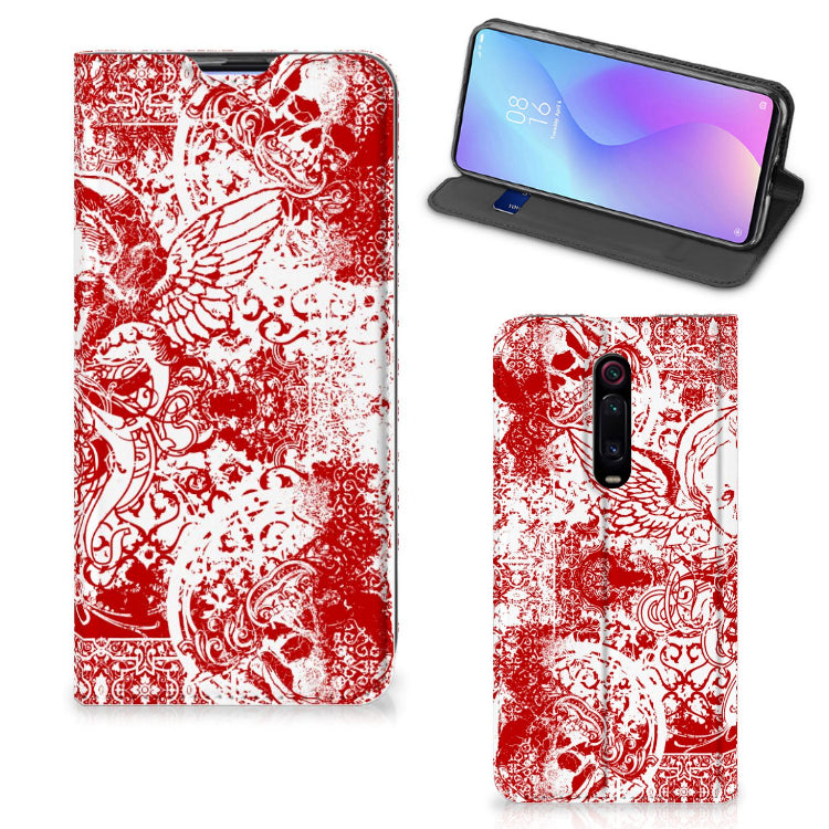 Mobiel BookCase Xiaomi Mi 9T Pro Angel Skull Rood