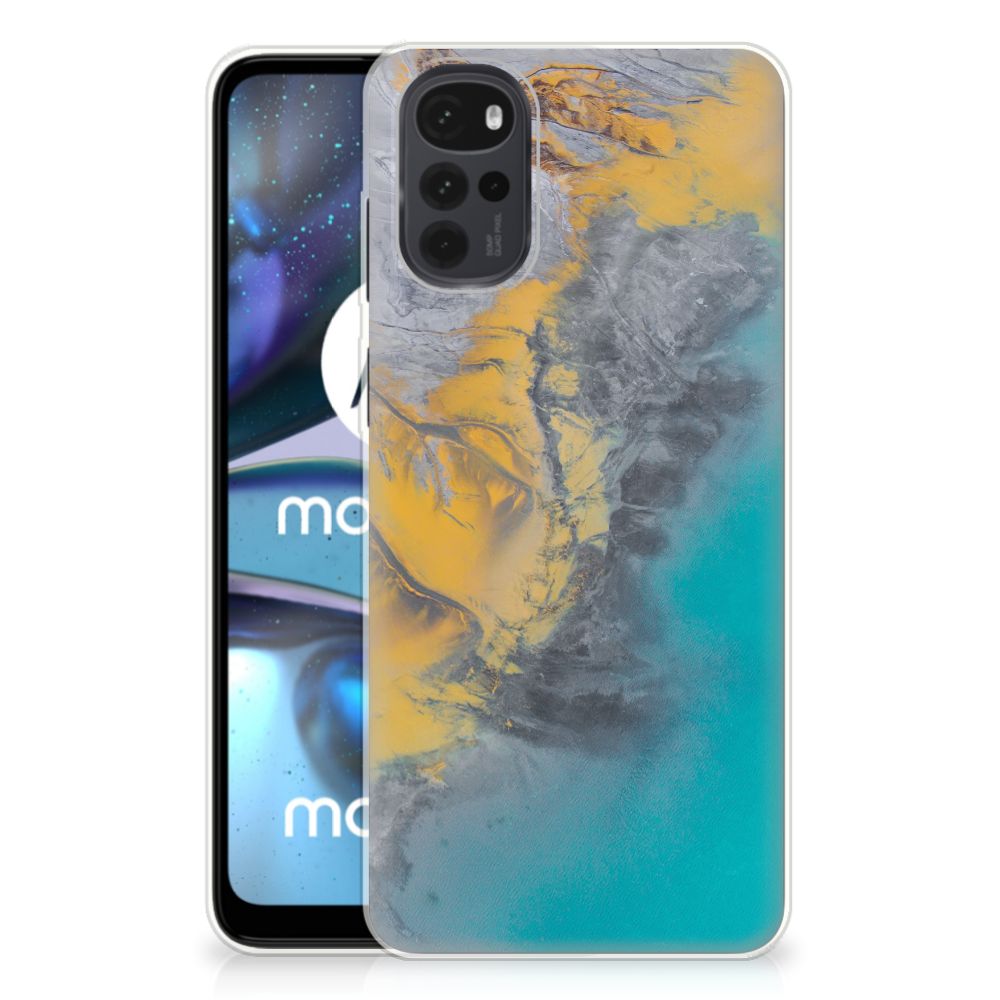 Motorola Moto G22 TPU Siliconen Hoesje Marble Blue Gold