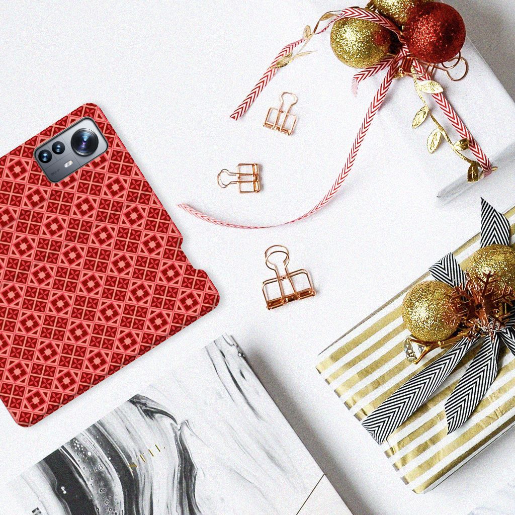 Xiaomi 12 Pro Hoesje met Magneet Batik Rood - B2C Telecom