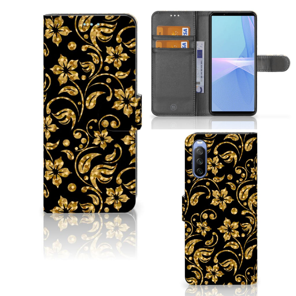 Sony Xperia 10 III Hoesje Gouden Bloemen