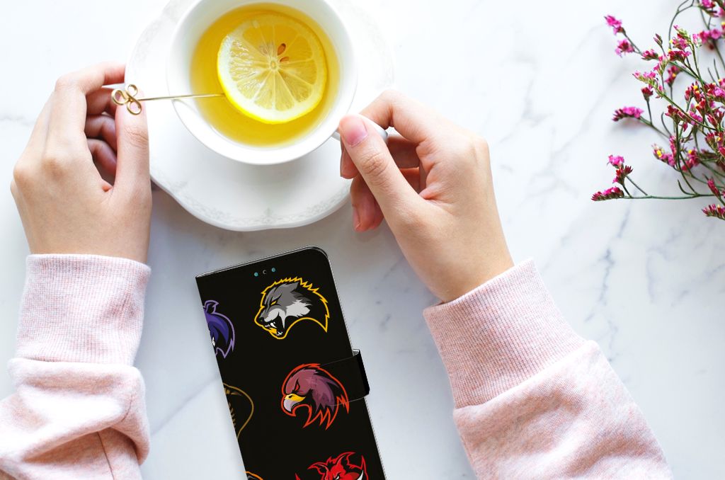 Motorola Moto G10 | G20 | G30 Leuk Hoesje Cartoon met kleurrijke cartoons en een kopje thee