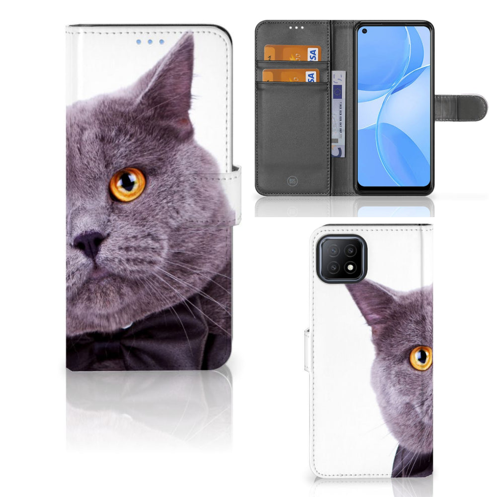 OPPO A73 5G Telefoonhoesje met Pasjes Kat