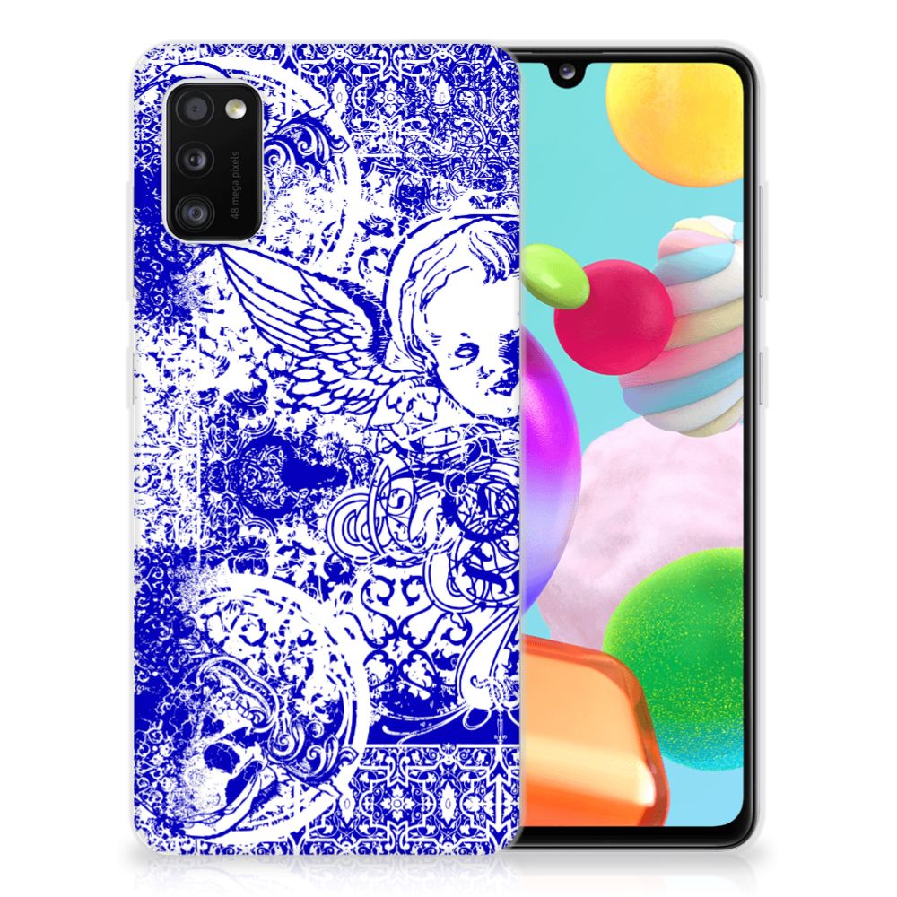 Silicone Back Case Samsung Galaxy A41 Angel Skull Blauw