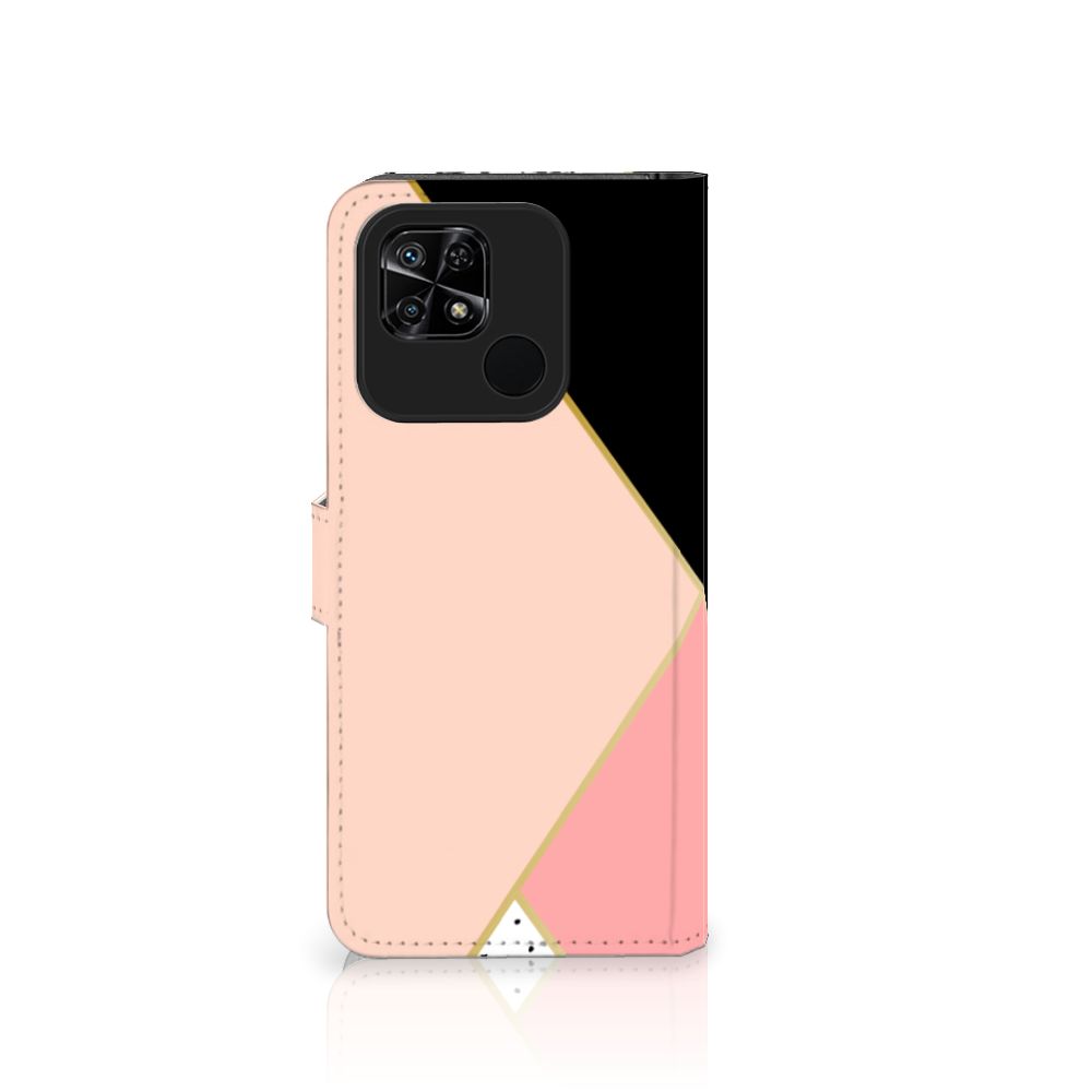 Xiaomi Redmi 10C Book Case Zwart Roze Vormen