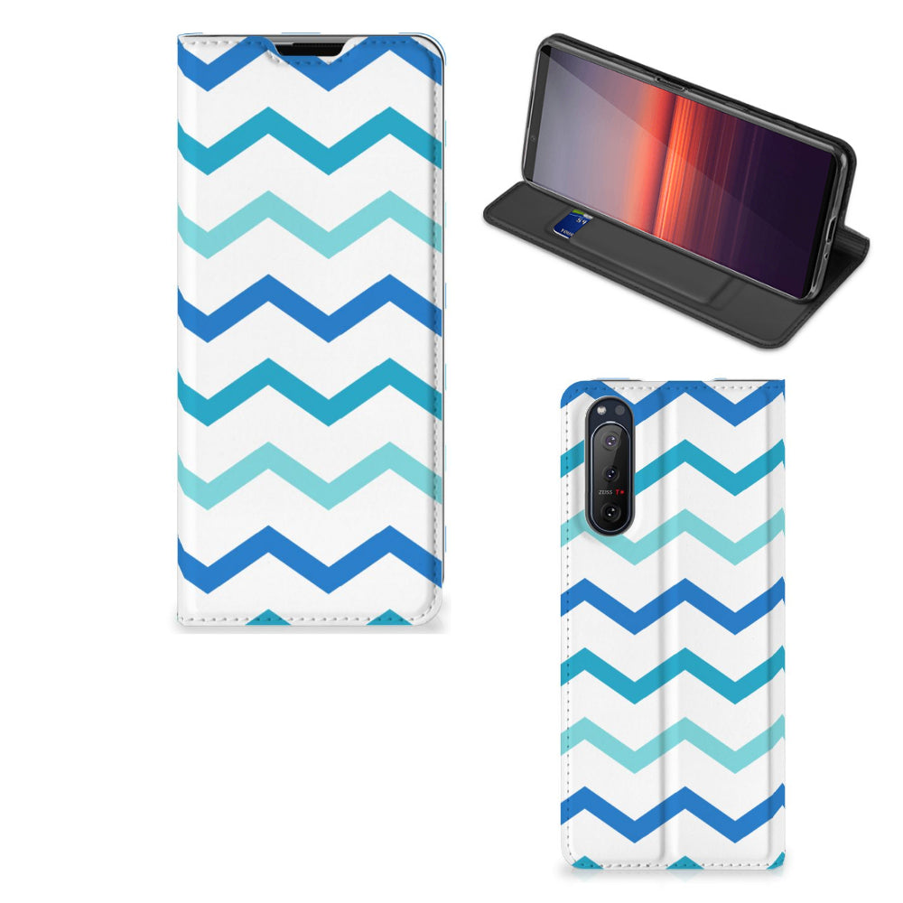 Sony Xperia 5 II Hoesje met Magneet Zigzag Blauw