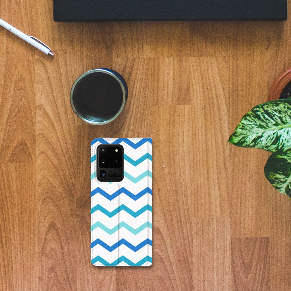 Samsung Galaxy S20 Ultra Hoesje met Magneet Zigzag Blauw - B2C Telecom