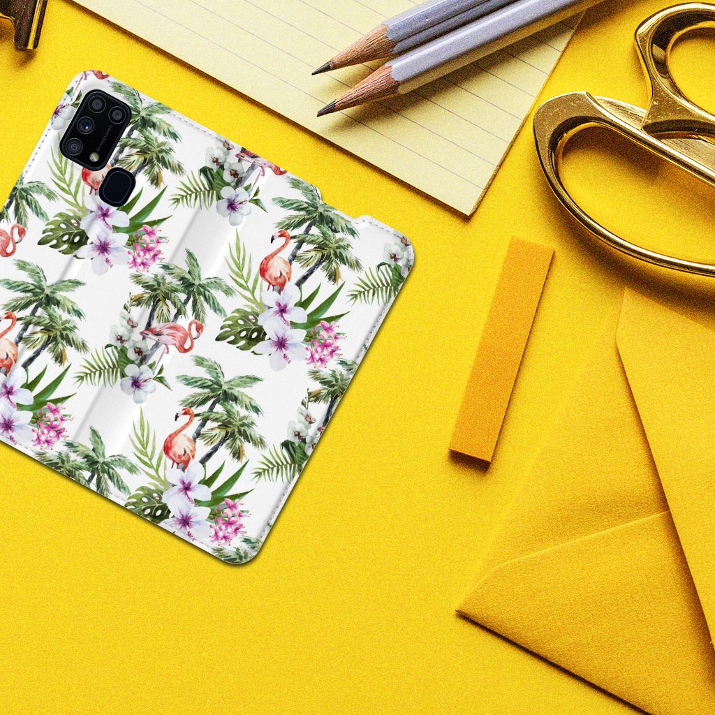Samsung Galaxy M31 Hoesje maken Flamingo Palms - B2C Telecom