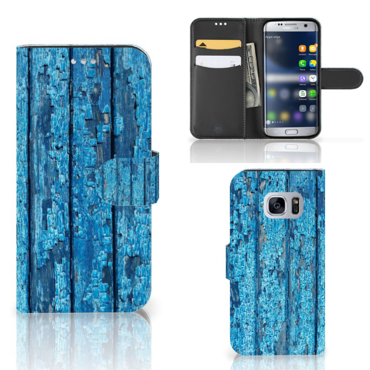 Samsung Galaxy S7 Book Style Case Wood Blue