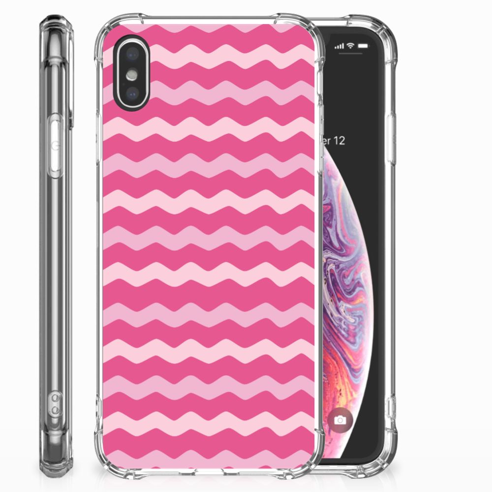 Apple iPhone Xs Max Doorzichtige Silicone Hoesje Waves Pink