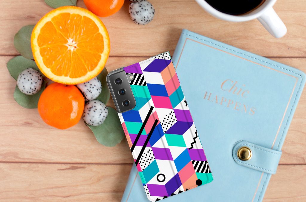 Samsung Galaxy S21 Plus Stand Case Blokken Kleurrijk - B2C Telecom