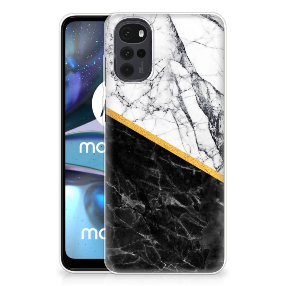 Motorola Moto G22 TPU Siliconen Hoesje Marmer Wit Zwart - Origineel Cadeau Man B2C Telecom