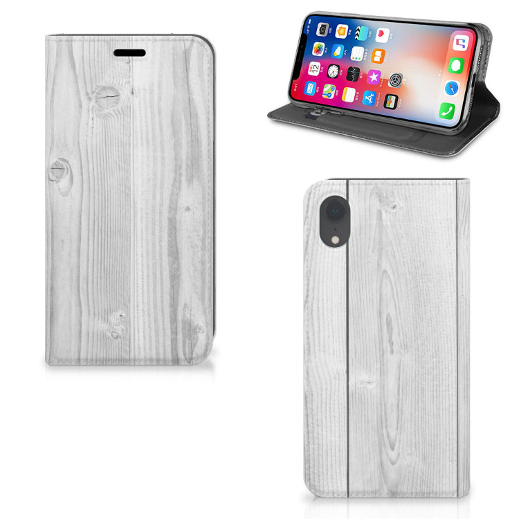 Apple iPhone Xr Book Wallet Case White Wood