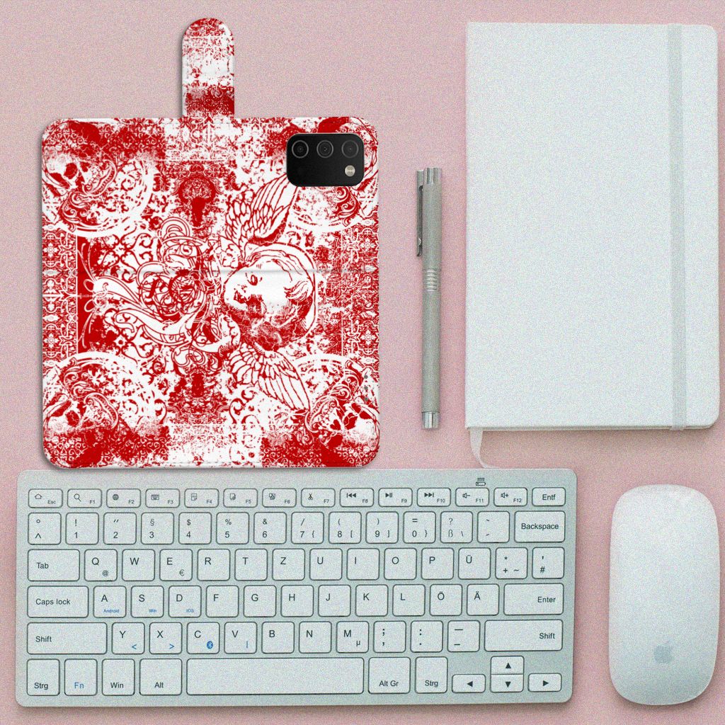 Telefoonhoesje met Naam Samsung Galaxy A03s Angel Skull Rood
