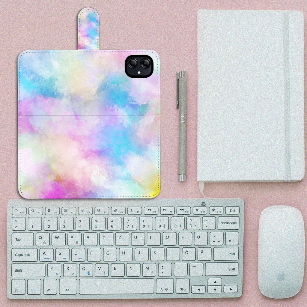 Hoesje Samsung Galaxy A04e Watercolor Light met pastelkleuren en pasjeshouder