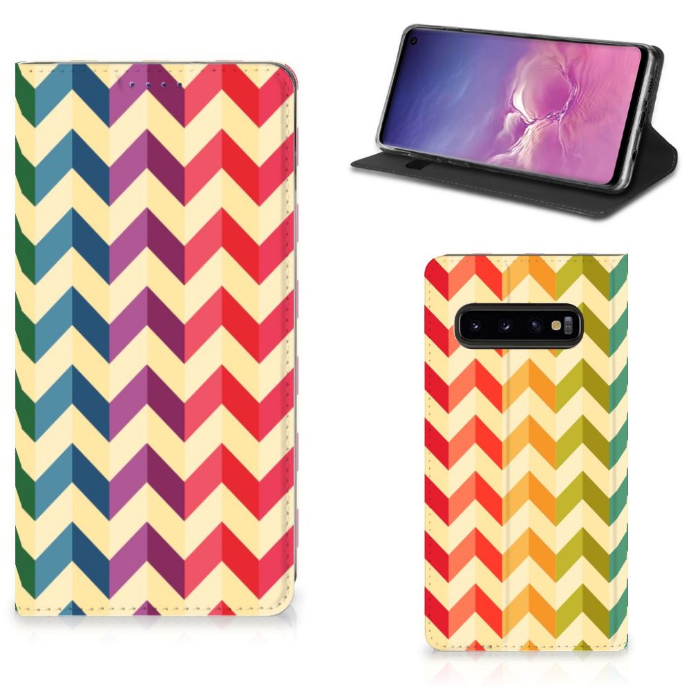 Samsung Galaxy S10 Hoesje met Magneet Zigzag Multi Color
