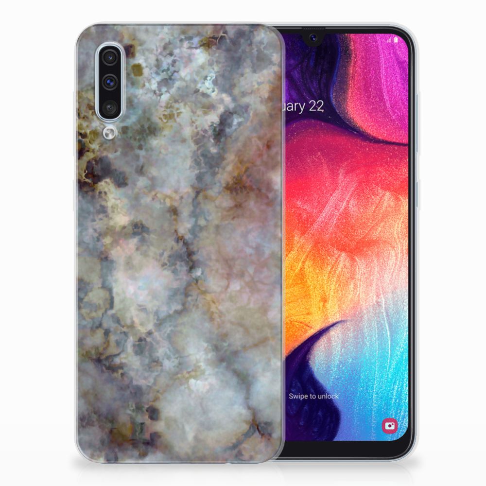 Samsung Galaxy A50 TPU Siliconen Hoesje Marmer Grijs