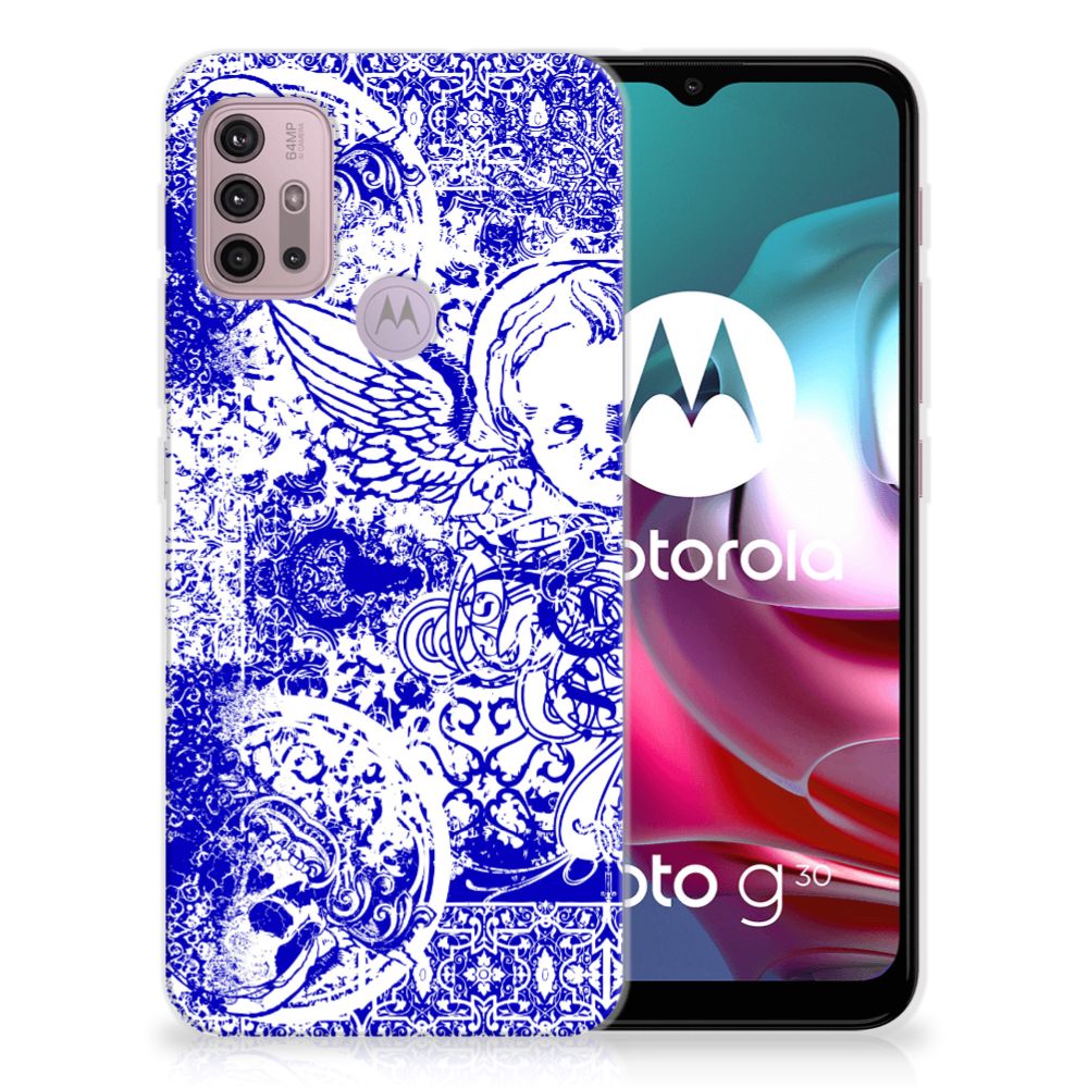 Silicone Back Case Motorola Moto G30 | G10 Angel Skull Blauw