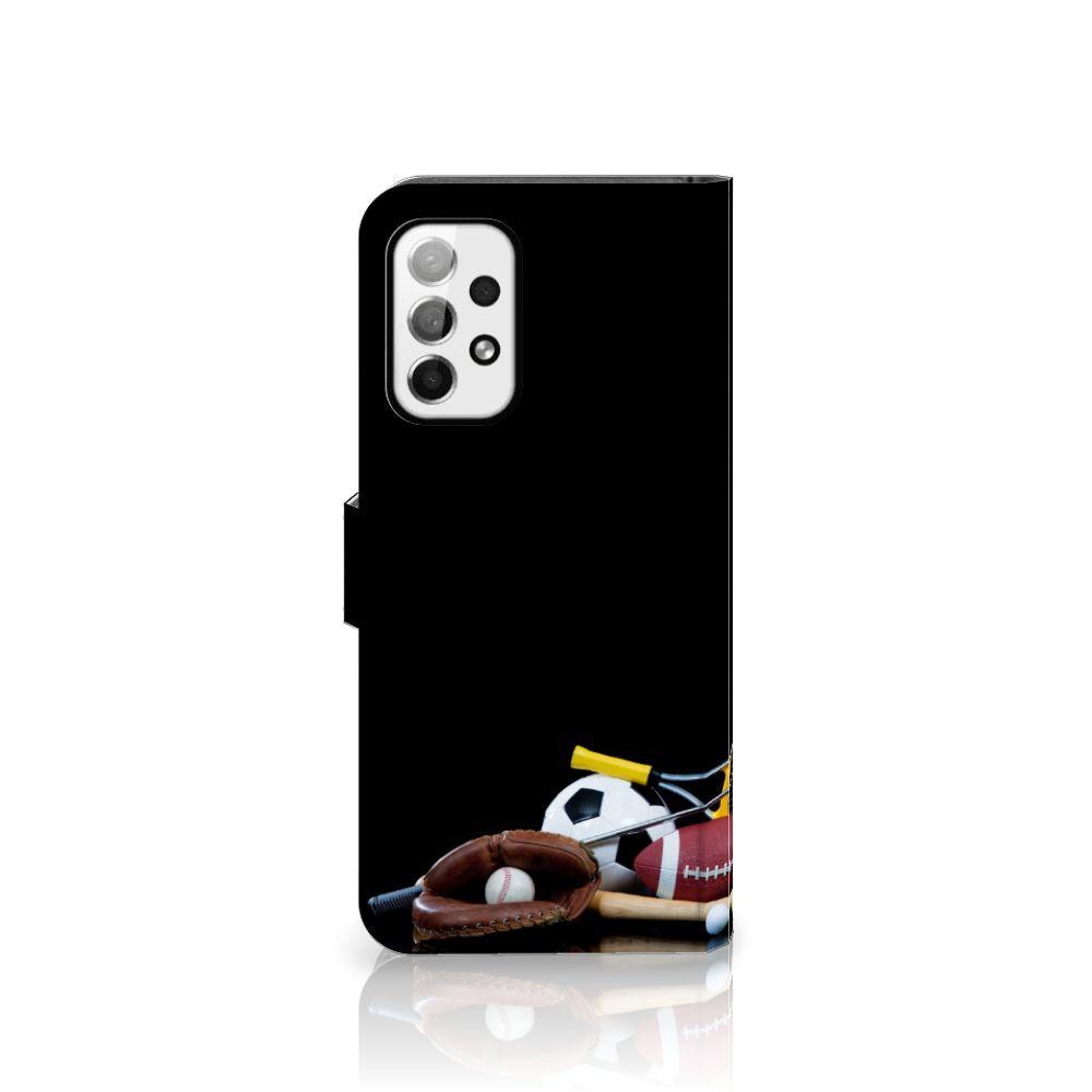 Samsung Galaxy A73 5G Wallet Case met Pasjes Sports met sporten afbeeldingen en pasjeshouders.