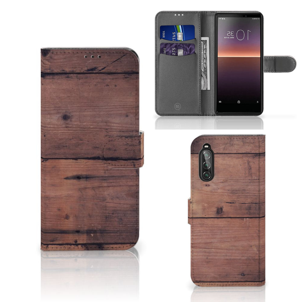 Sony Xperia 10 II Book Style Case Old Wood