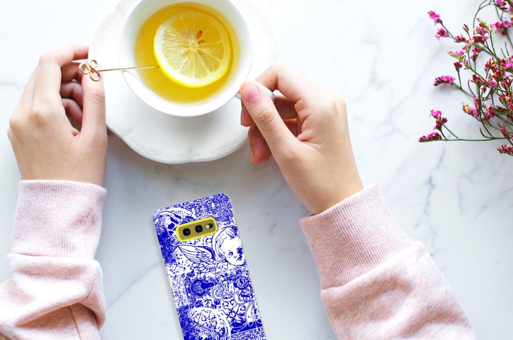 Silicone Back Case Samsung Galaxy S10e Angel Skull Blauw